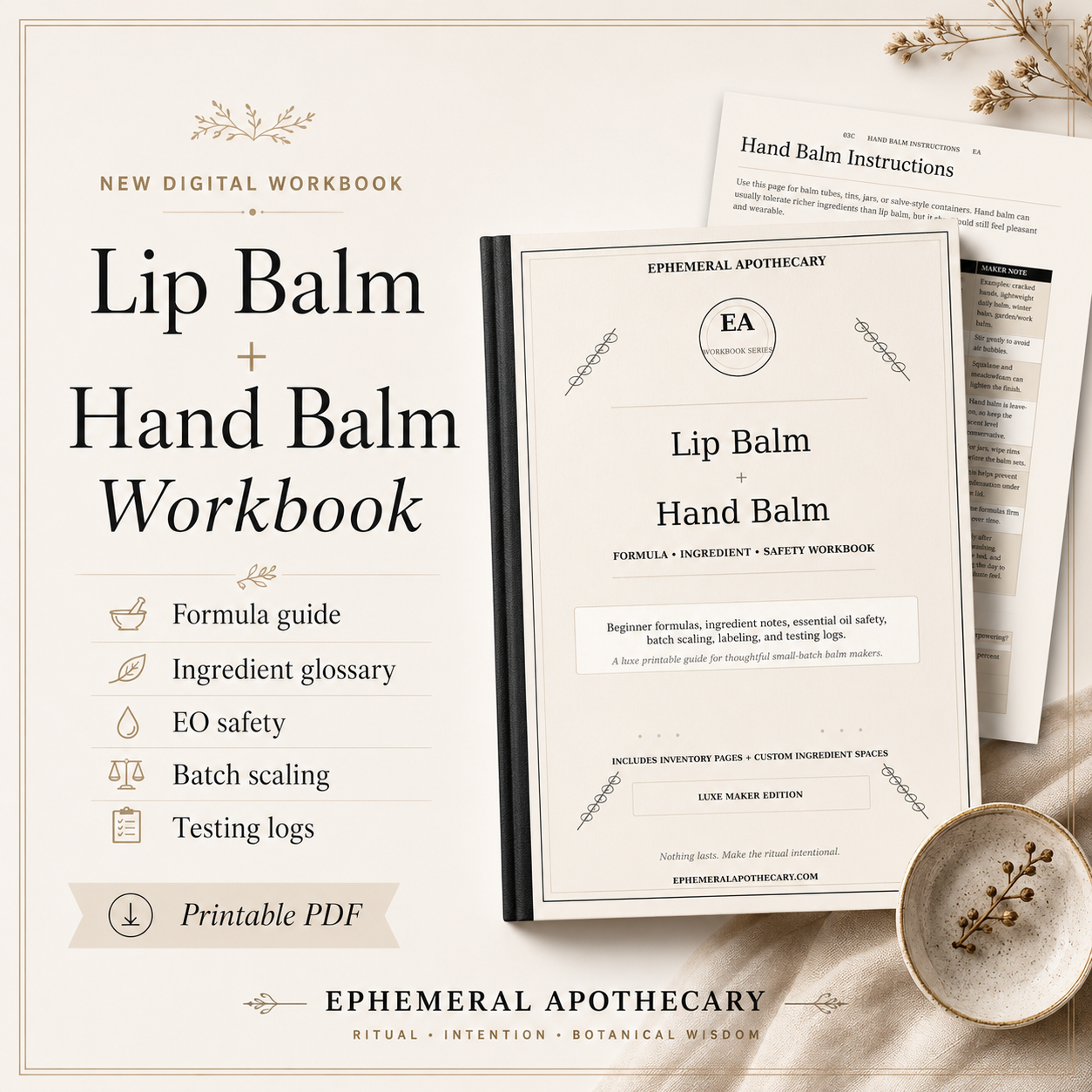 Lip Balm + Hand Balm Workbook | DIY Skincare Formula Guide