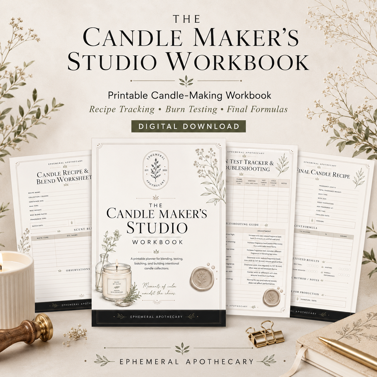 The Candle Maker’s Studio Workbook | Printable Candle Recipe Planner + Burn Test Log