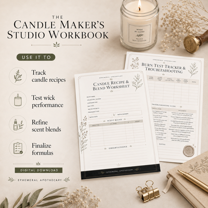 The Candle Maker’s Studio Workbook | Printable Candle Recipe Planner + Burn Test Log
