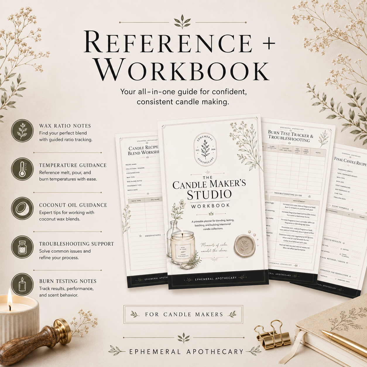 The Candle Maker’s Studio Workbook | Printable Candle Recipe Planner + Burn Test Log