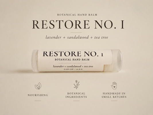 Restore No. 1 Shea Butter Hand Balm for Dry Cracked Hands | Botanical Salve, Beeswax Restorative Moisturizer